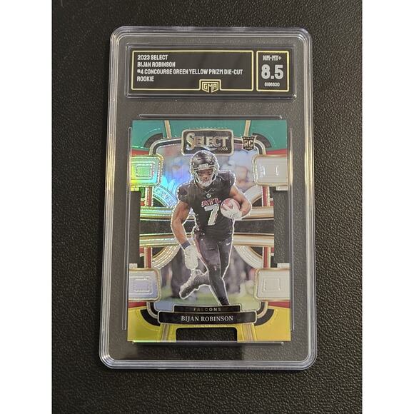 2023 Panini Select #4 Bijan Robinson Green and Yellow Prizms Die Cuts RC GMA 8.5 - Picture 1 of 2